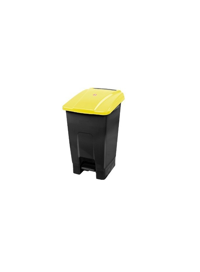 Kosz plastikowy otwierany przyciskiem pedałowym 70L z żółtą klapką