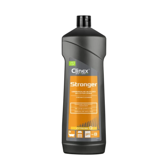 Clinex Stronger, uniwersalne mleczko do czyszczenia kuchni i łazienki, usuwa silne zabrudzenia, o zapachu cytryny.