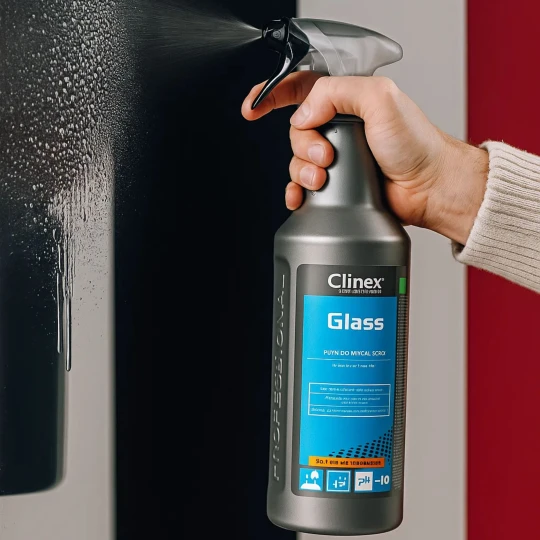 Clinex Glass, profesjonalny płyn do mycia szyb i luster w sprayu, nie pozostawia smug, bez amoniaku.