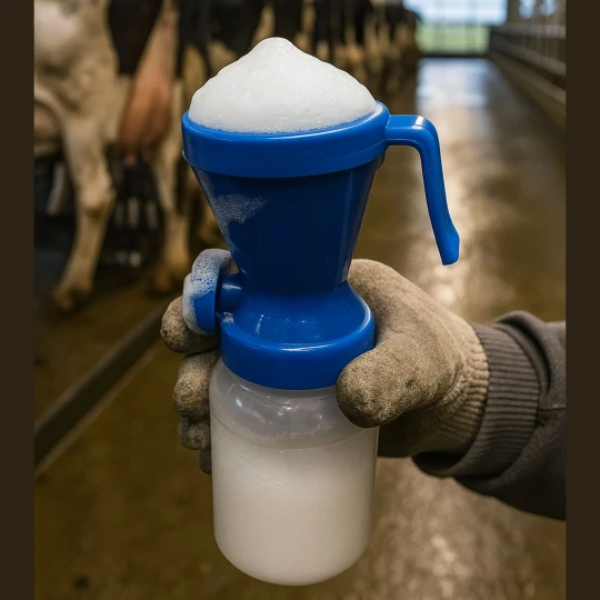 Kubek pianowy Gobelet KERSIA Foam Cup 300 ml z gęstą pianą do dezynfekcji strzyków, używany w oborze podczas doju krów mlecznych