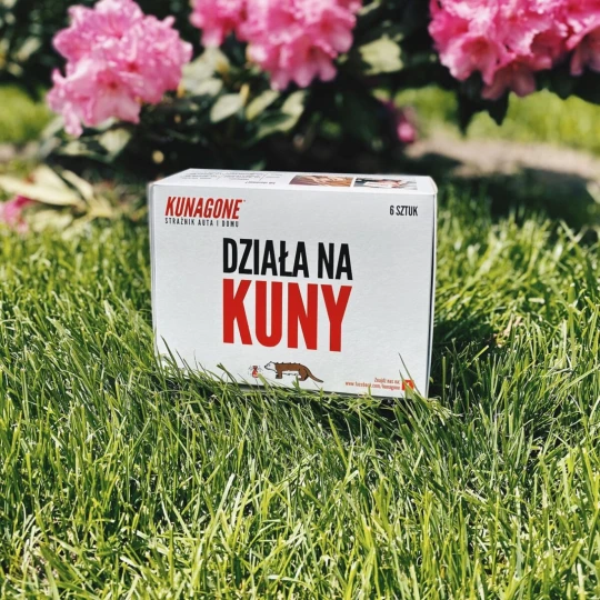 Kunagone na kuny 6-pak, naturalny odstraszacz, opakowanie na trawniku w ogrodzie.