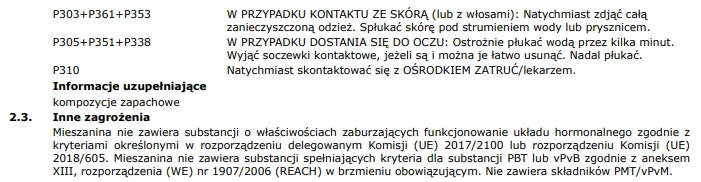 Karta charakterystyki CLINEX W3 Fuga – sekcja 2 z informacjami o zagrożeniach, bezpieczeństwie stosowania oraz piktogramami produktu