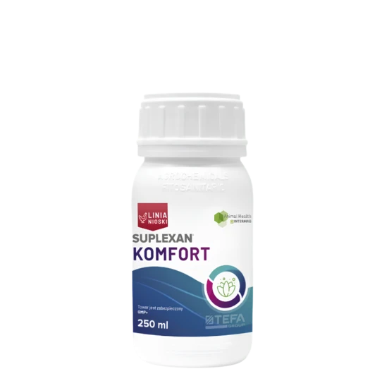 SUPLEXAN KOMFORT 250 ml dla drobiu, preparat wspierający redukcję stresu u kur i innych ptaków hodowlanych, opakowanie produktu