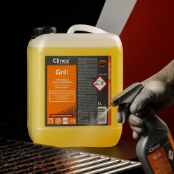 Clinex Grill 5L, profesjonalny płyn do czyszczenia grilla, piekarników i rożen, usuwa tłuszcz i przypalenia.